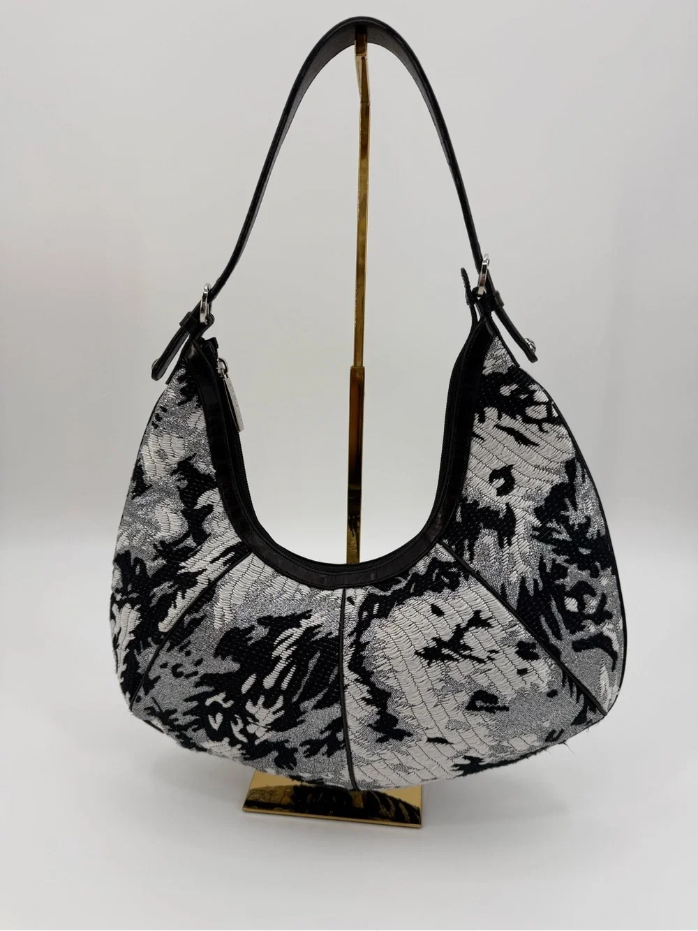 St. John Black & Silver Tapestry Hobo Luxe Jacquard Shoulder Bag black/Silver